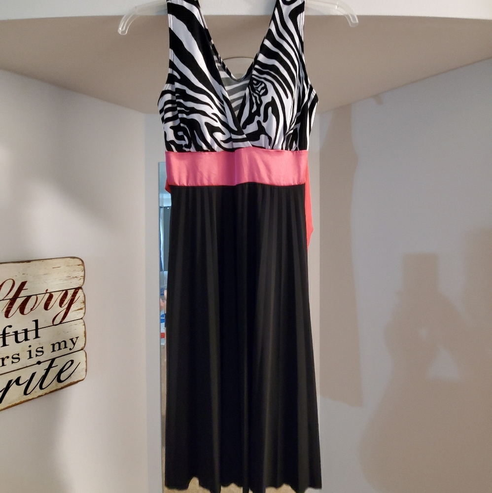 Zebra print with pink sash semi formal dress